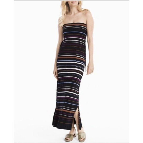 WHBM M Medium Convertible Maxi Dress Skirt Striped Foldover Washable Strapless - Picture 1 of 10